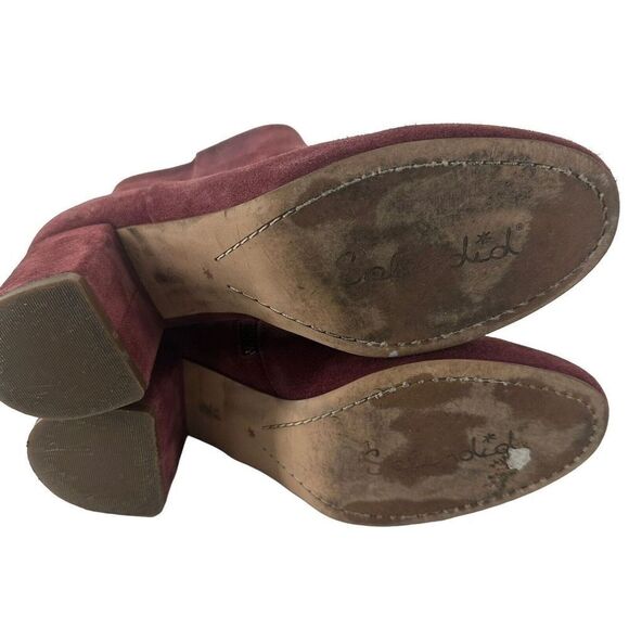 Splendid Ankle Boots Red Suede Leather Size 8.5 Side Zip Almond Toe Medium Heel - Picture 8 of 11